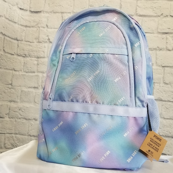 PINK Victoria's Secret Tie Dye Collegiate Backpack Bag Logo Full Size New - Picture 11 of 16
